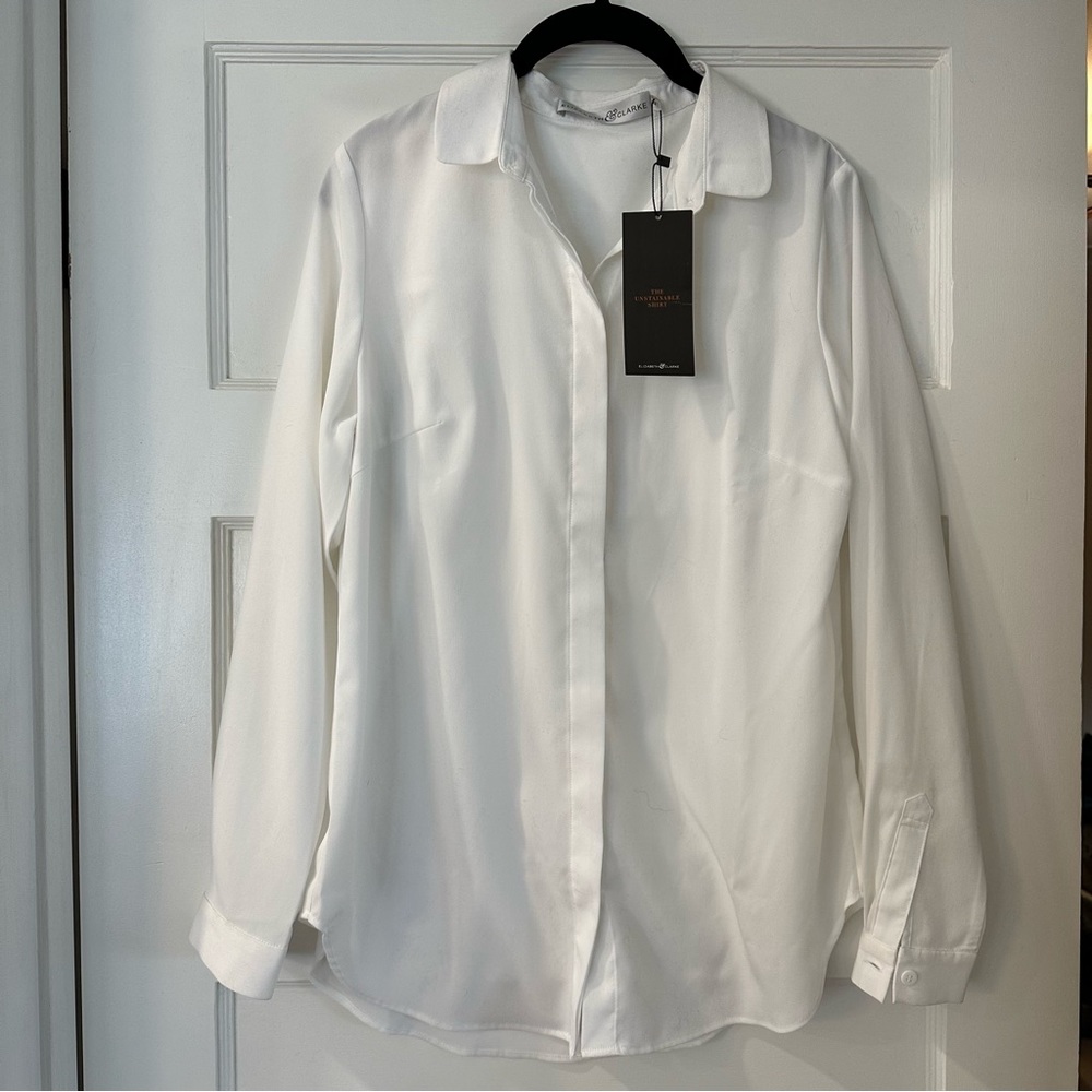 White Unstainable Button Down Blouse NWT